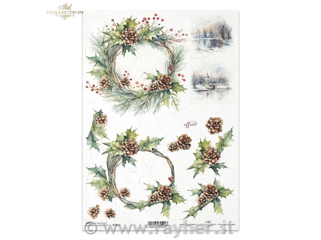 CARTA DI RISO PER DECOUPAGE A4, GHIRLANDA NATALIZIA