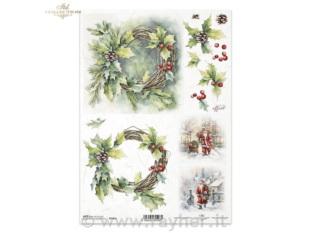 Decoupage papir, rižev A4, Božični venec
