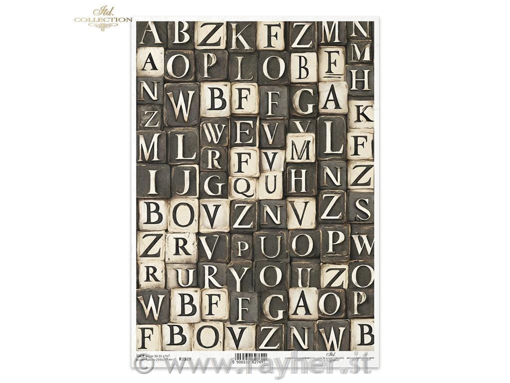 Decoupage papir, rižev A4, Črke