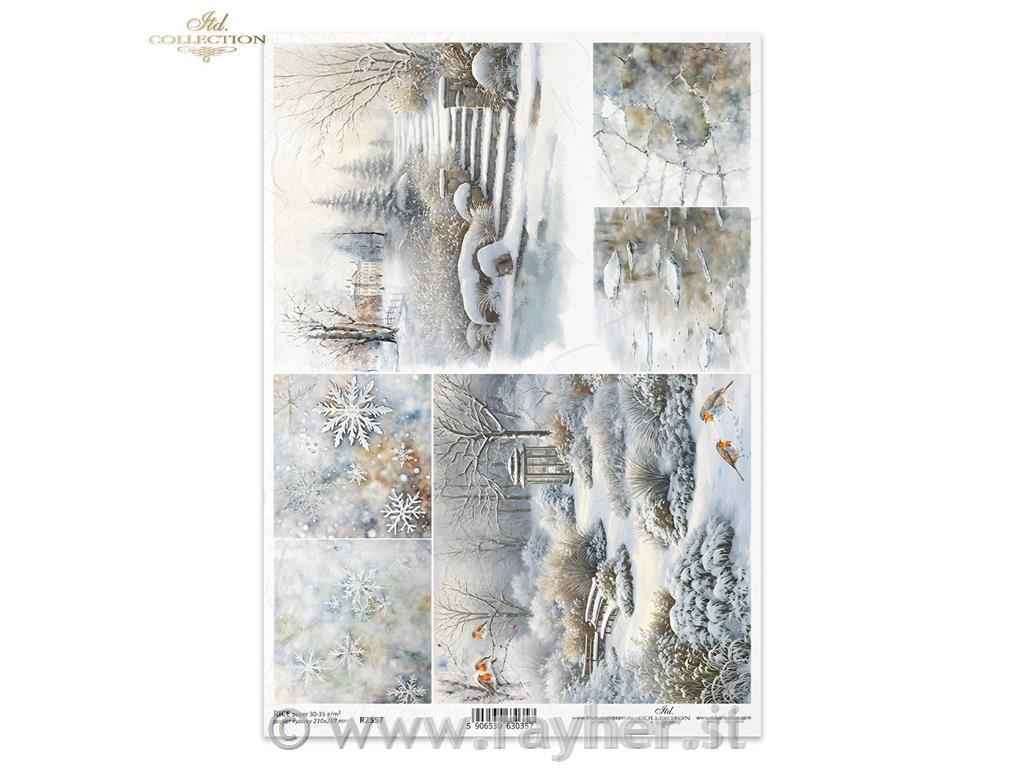 CARTA DI RISO PER DECOUPAGE A4,Fiocchi di neve e paesaggi invernali