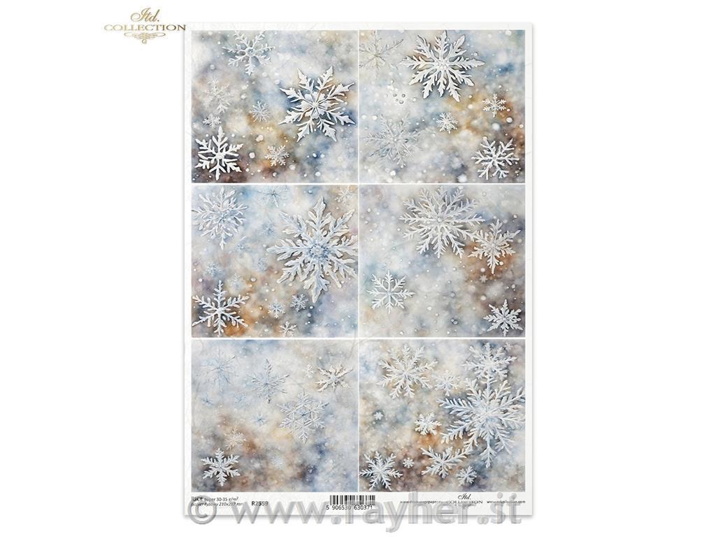 Decoupage papir, rižev A4, Ledene snežinke