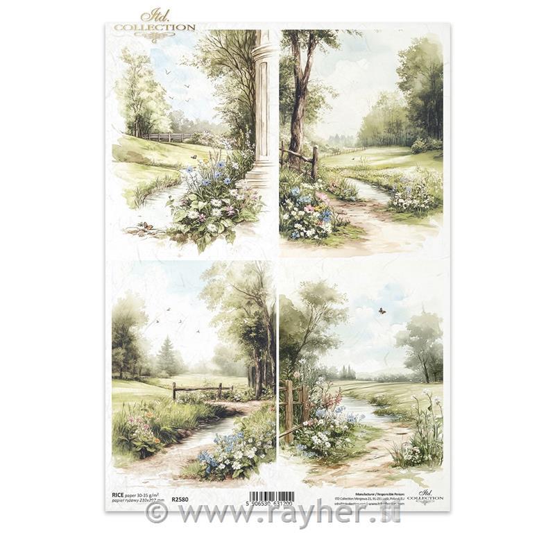 CARTA DI RISO PER DECOUPAGE A4,Sentieri di campagna