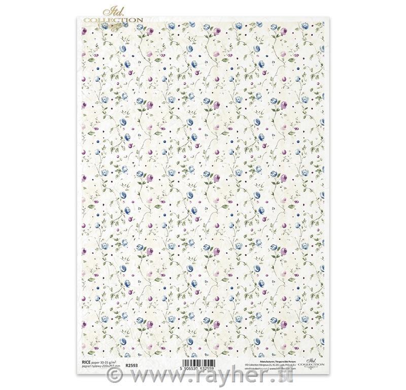 Decoupage papir, rižev A4, Drobni cvetovi