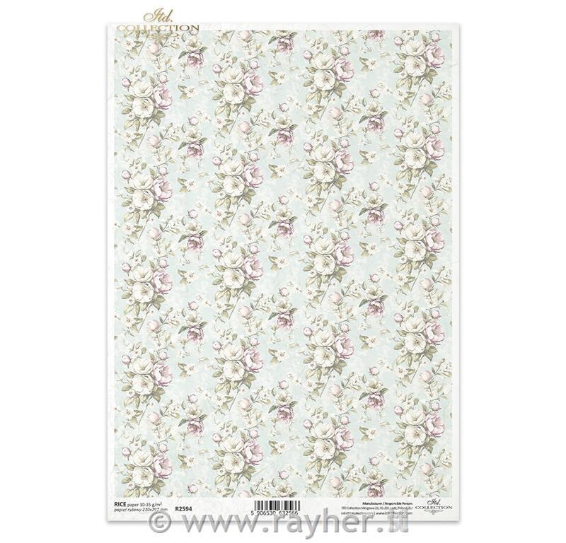 Decoupage papir, rižev A4, Drobni šopki