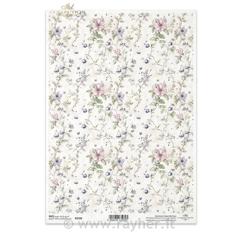 CARTA DI RISO PER DECOUPAGE A4,Fiori colorati