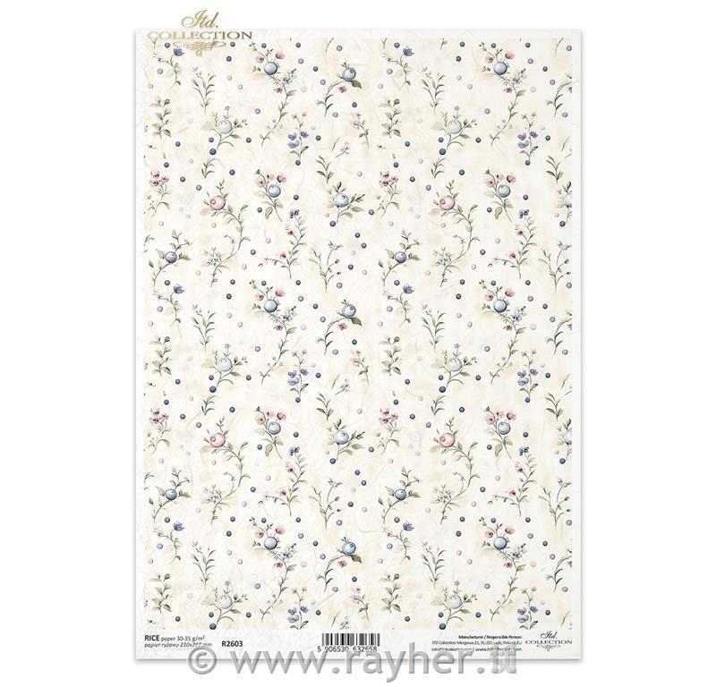 Decoupage papir, rižev A4, Barvno cvetje II