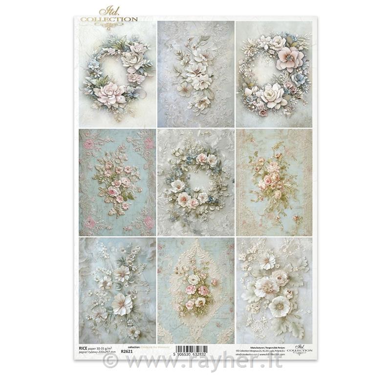CARTA DI RISO PER DECOUPAGE A4,Fiori barocchi