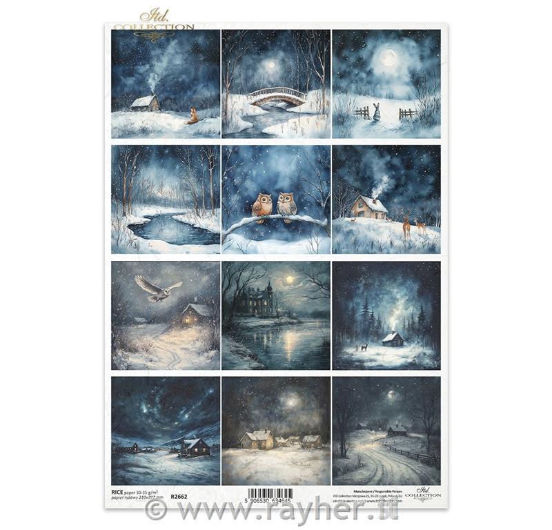 CARTA DI RISO PER DECOUPAGE A4,Notti invernali