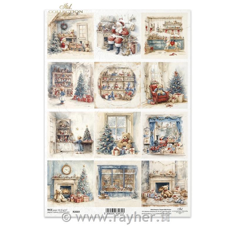 Decoupage papir, rižev A4, Pri Božičku