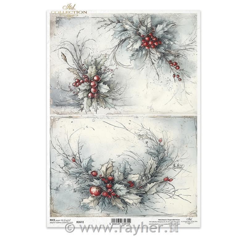 CARTA DI RISO PER DECOUPAGE A4,Mazzolino invernale