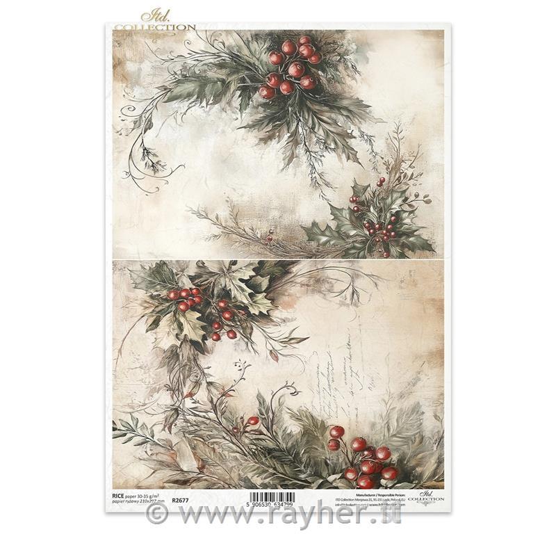 CARTA DI RISO PER DECOUPAGE A4,Mazzolini di bacche