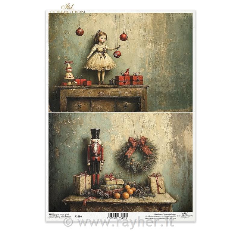 CARTA DI RISO PER DECOUPAGE A4,Schiaccianoci e bambolina