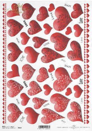 CARTA DI RISO PER DECOUPAGE A4, CUORI