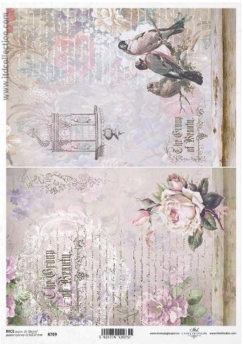 CARTA DI RISO PER DECOUPAGE A4, ROSE&UCC