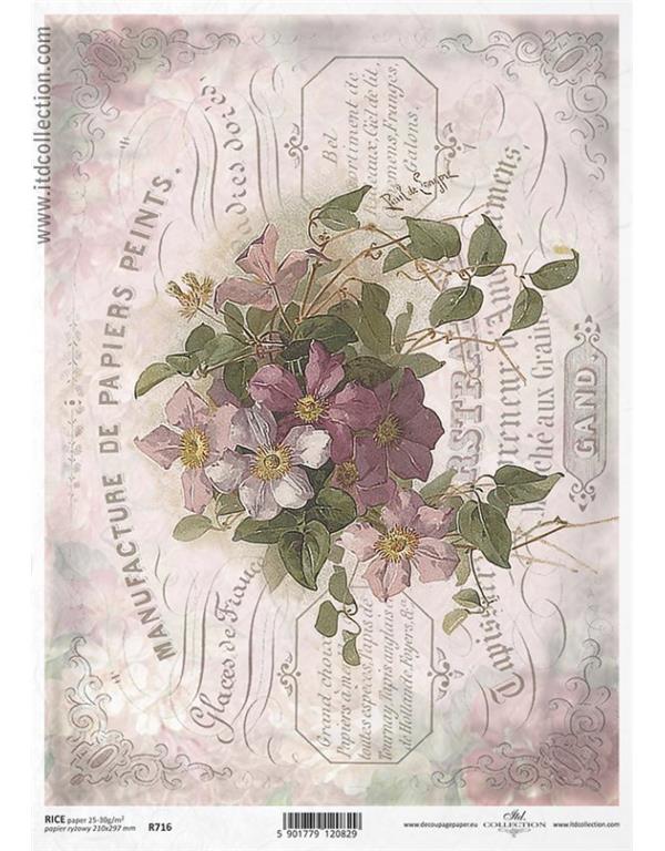 CARTA DI RISO PER DECOUPAGE A4, FIORI VI