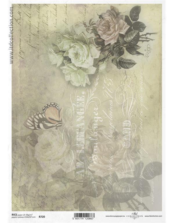 DECOUPAGE PAPIR RIŽEV A4,VRTNICA&METULJ