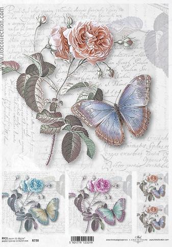 CARTA DI RISO PER DECOUPAGE A4, FARFALLE