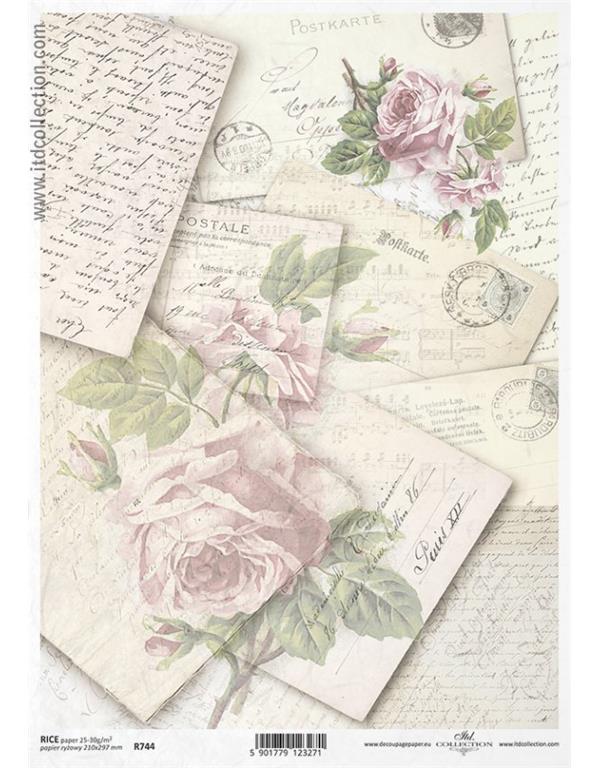 DECOUPAGE PAPIR RIŽEV A4,VRTNICE&PISMA