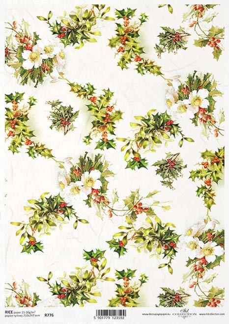DECOUPAGE PAPIR RIŽEV A4,BOŽIČNO CVETJE