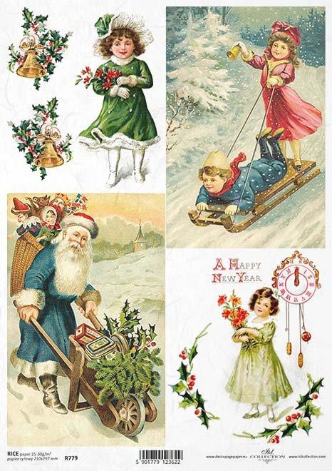 DECOUPAGE PAPIR RIŽEV A4,OTROCI&BOŽIČEK