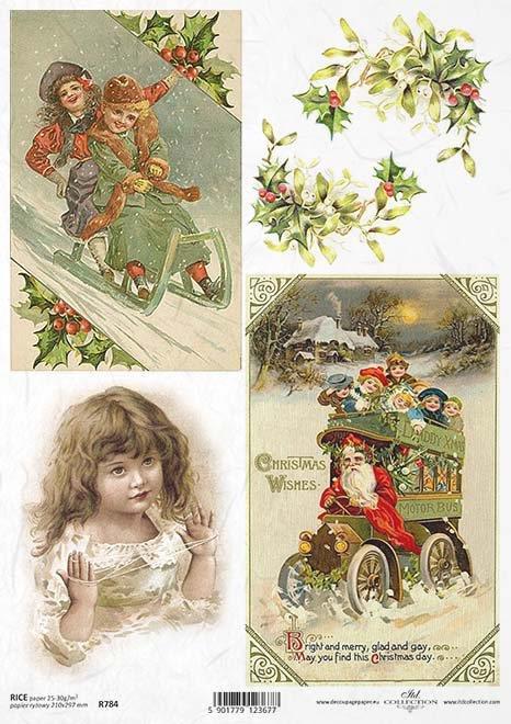 DECOUPAGE PAPIR RIŽEV A4,BOŽIČEK&SANKANJE