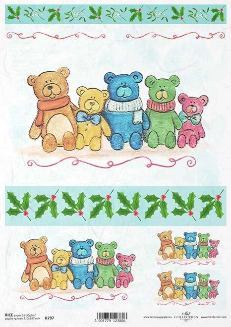 DECOUPAGE PAPIR RIŽEV A4,MEDVEDKI S ŠALI