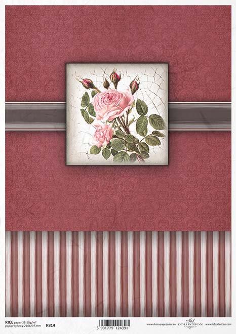 CARTA DI RISO PER DECOUPAGE A4, ROSA ELE