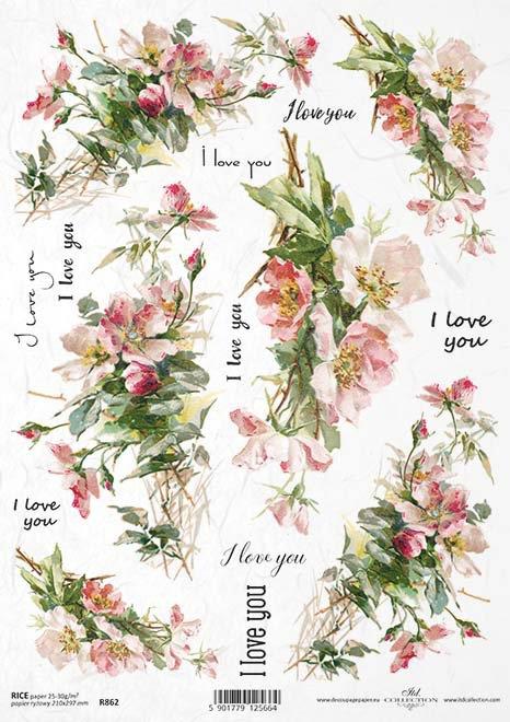 CARTA DI RISO PER DECOUPAGE A4, I LOVE Y