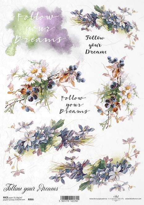 CARTA DI RISO PER DECOUPAGE A4, FOLLOW Y