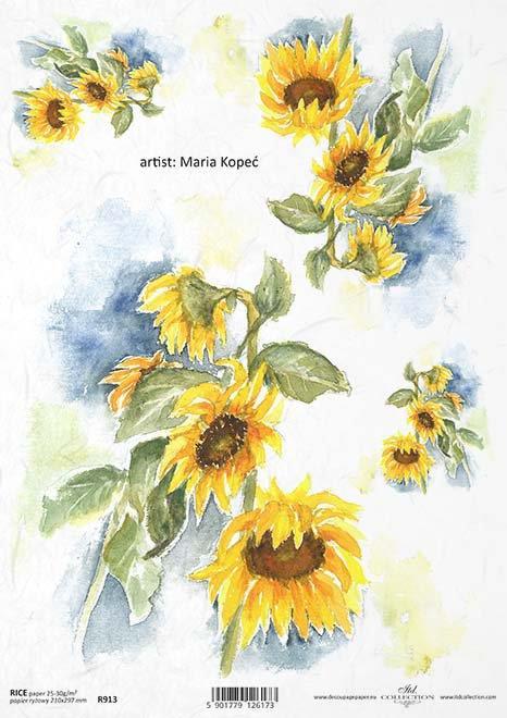 CARTA DI RISO PER DECOUPAGE A4, GIRASOLI