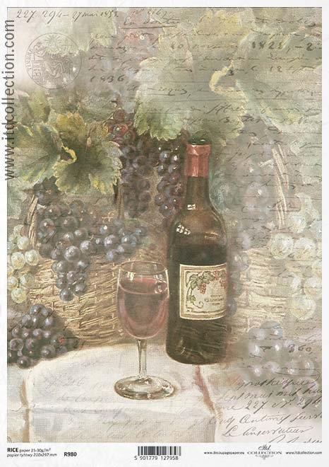 CARTA DI RISO PER DECOUPAGE A4, VINO