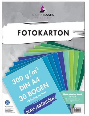 Fotokarton A4 modro zeleni set 30 listov, 10 barv po 3 listi