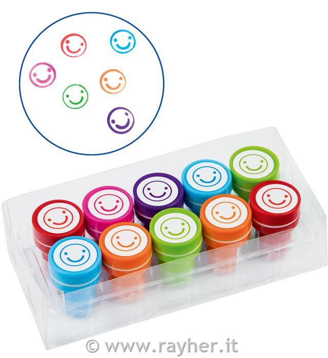 Štampiljke z blazinico, srečni obrazi, set 10, 6 barv