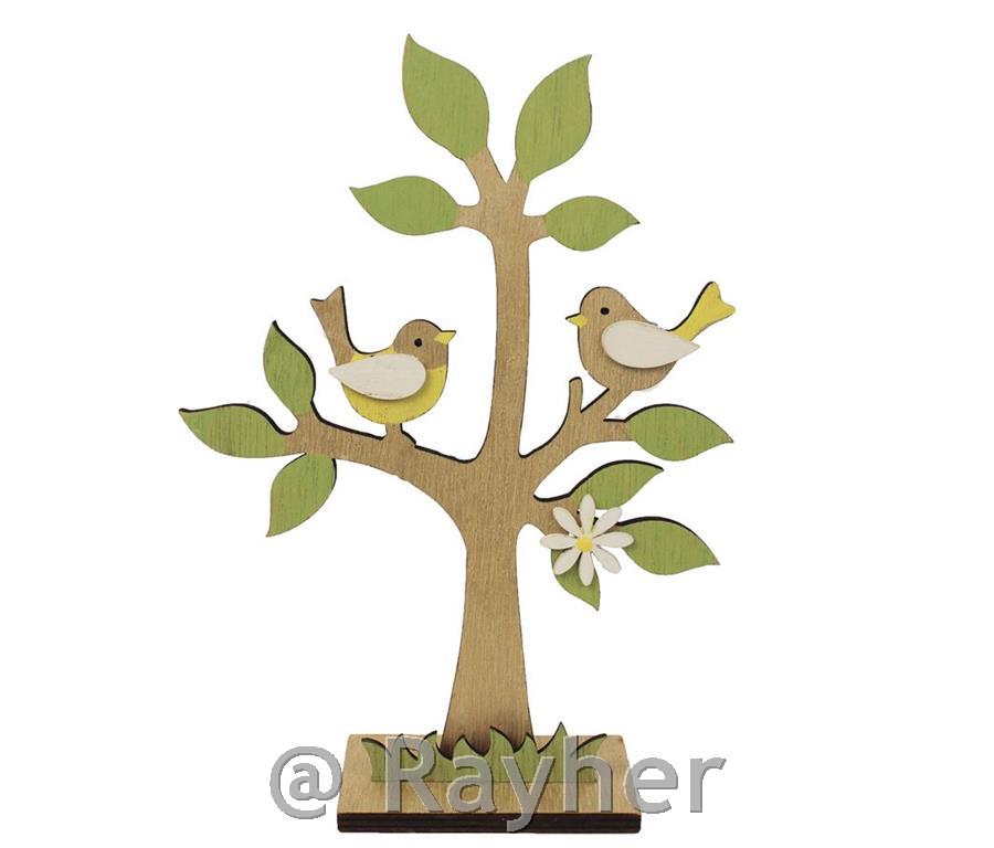 Albero con uccellini, 21.5x15x3 cm