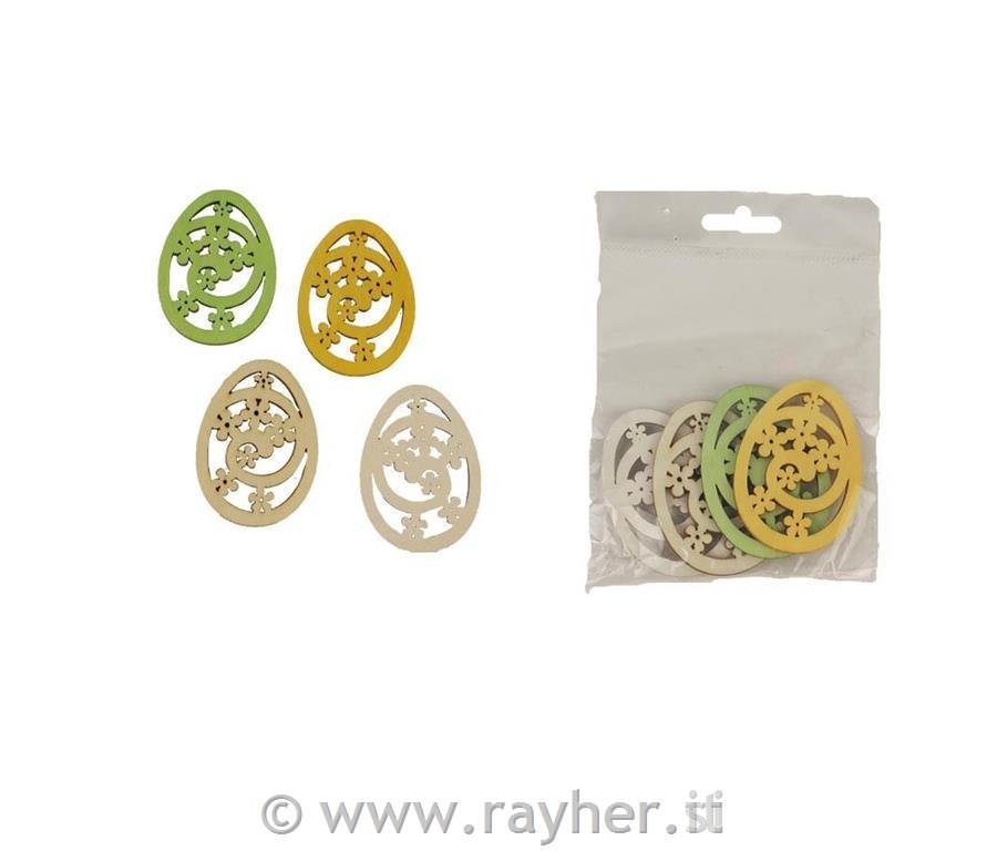 Uova con fiori in legno, set 4