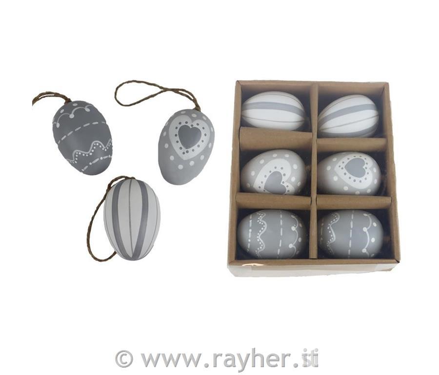 Uova bianco-grigio, set di 6