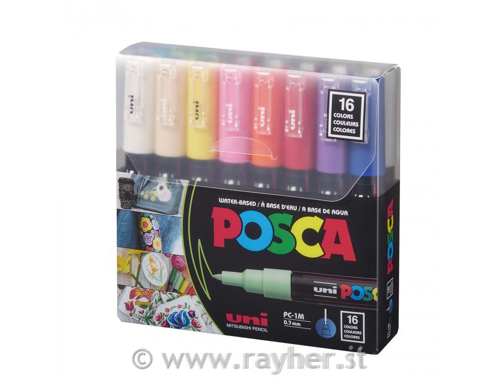 Uni POSCA markers 1M Basic set 16;; tip 0,7 mm metal
