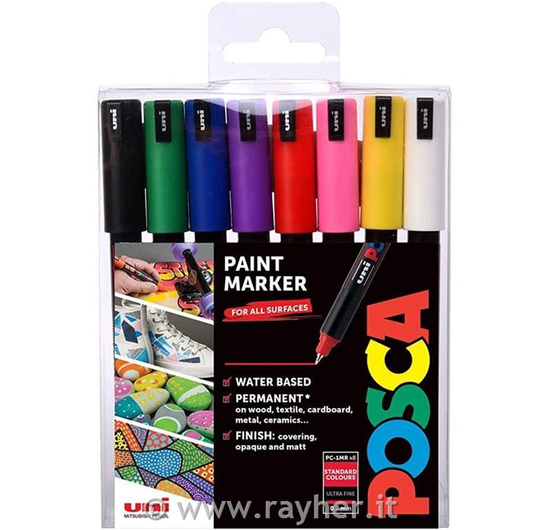 Uni POSCA markers 1MR Basic set 8;; tip 0,7 mm metal