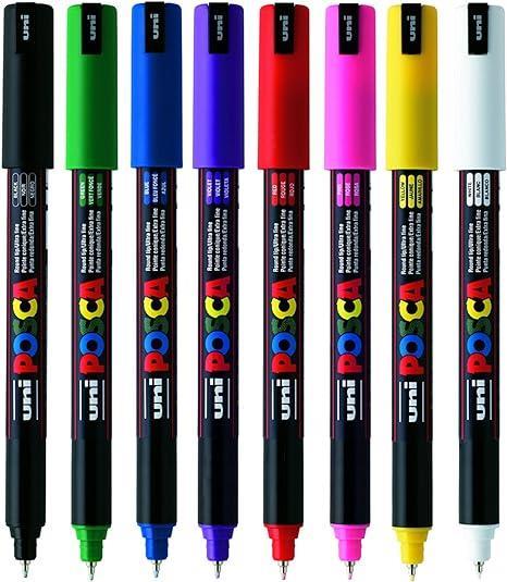 Uni POSCA markers 1MR Basic set 8;; tip 0,7 mm metal