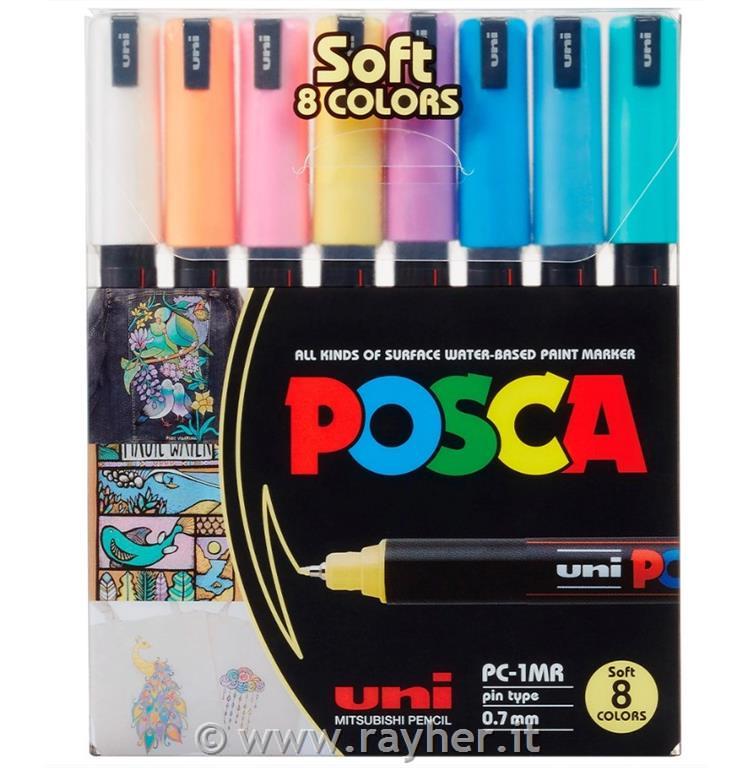 Uni POSCA markers 1MR Soft set 8;tip 0,7 mm metal