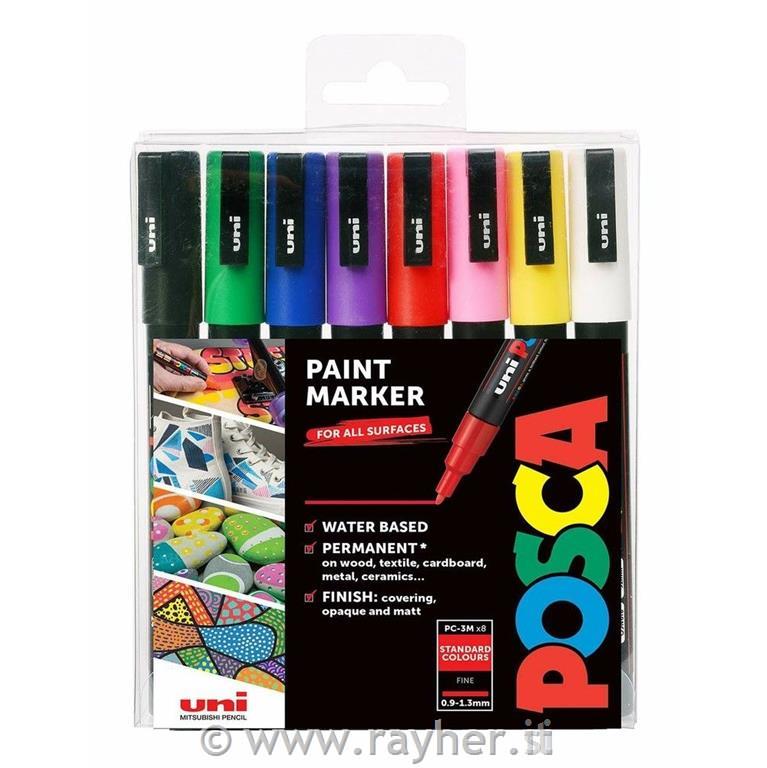 POSCA Uni flomastri 3M Basic set 8; konica 0,9-1,3 mm