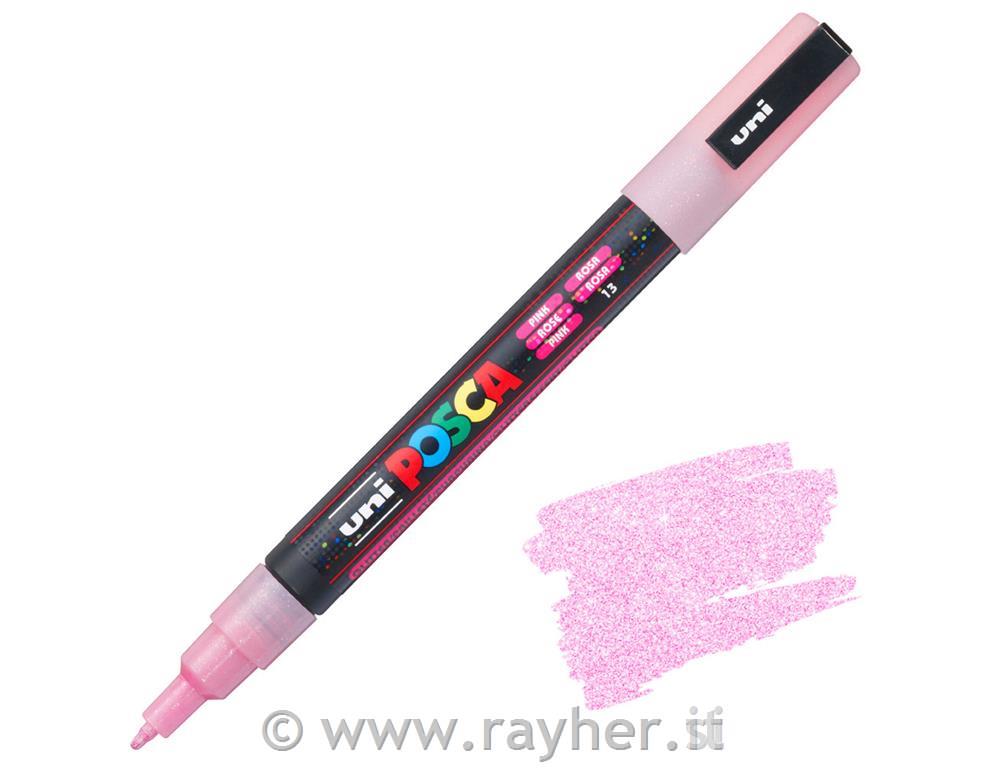 POSCA Uni flomaster; konica 0,9-1,3 mm; pink z bleščicami