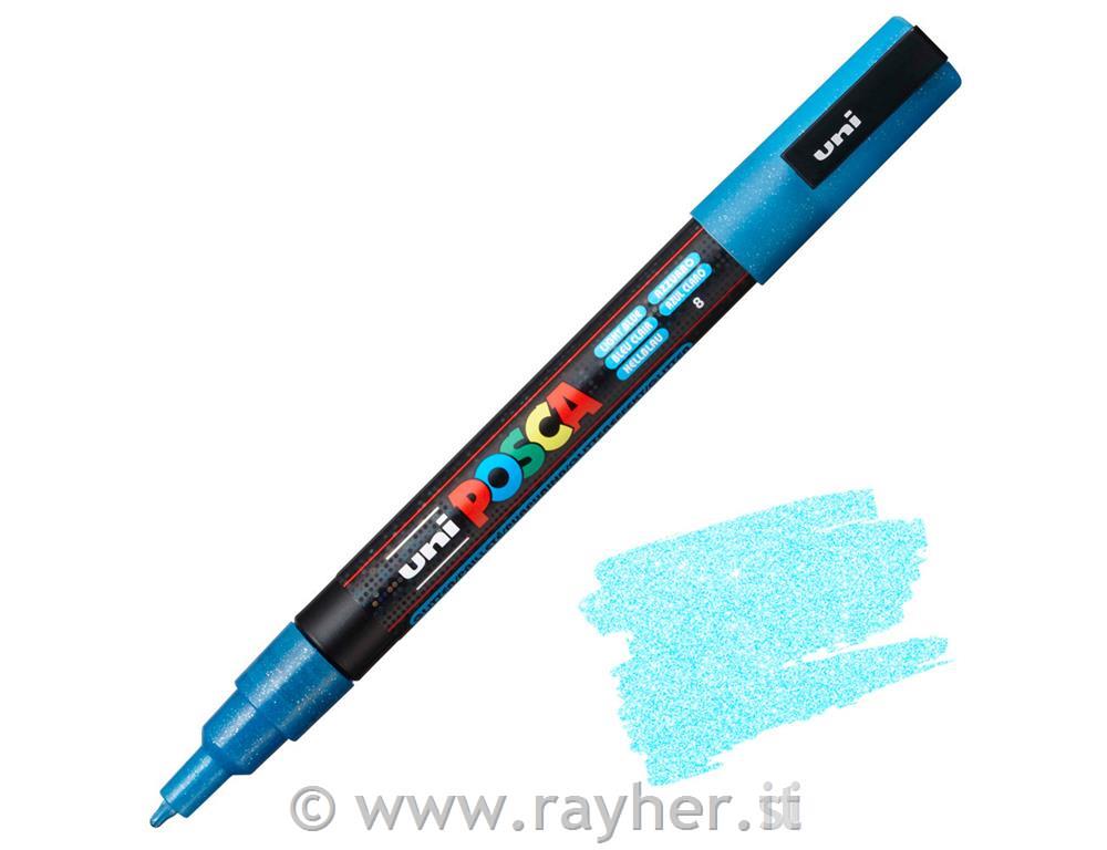 POSCA Uni flomaster; konica 0,9-1,3 mm; svetlo moder z bleščicami