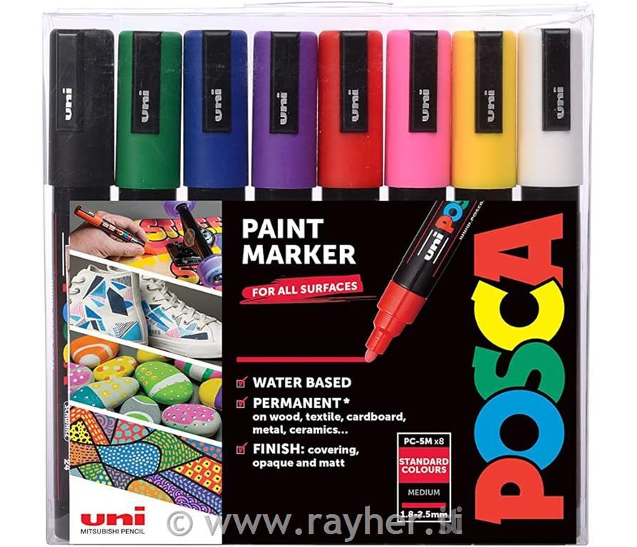 Uni POSCA markers 5M set 8 Basic;; tip 1,8-2,5 mm