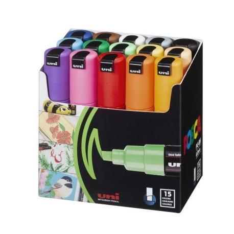 Uni POSCA markers 8K Basic set 15;tip 8 mm chissel
