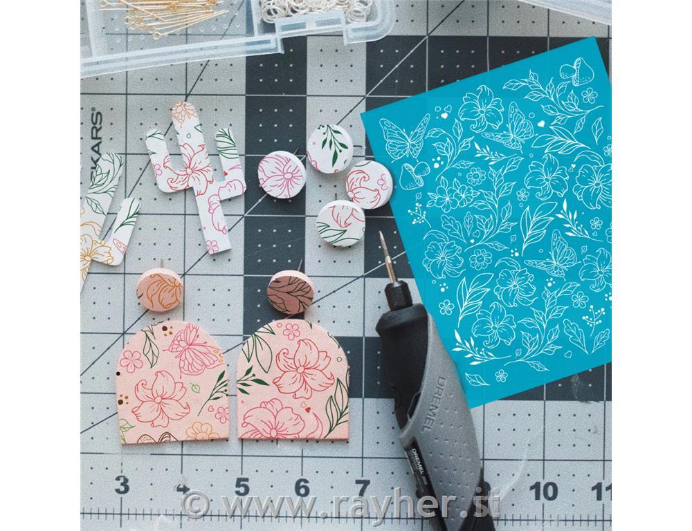 Stencil Silk Screen, Flowers, Leafs and