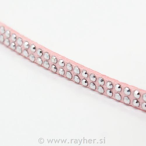 ŽAMETNI TRAK S KRISTALČKI, ROZA,1M
