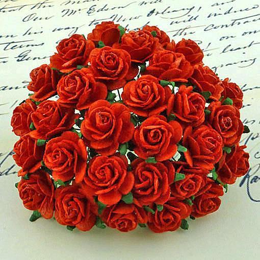 Mini Red Handmade Mulberry Paper Roses