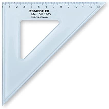 Ravnilo trikotnik, 21cm 45/45 stopinj transp. moder