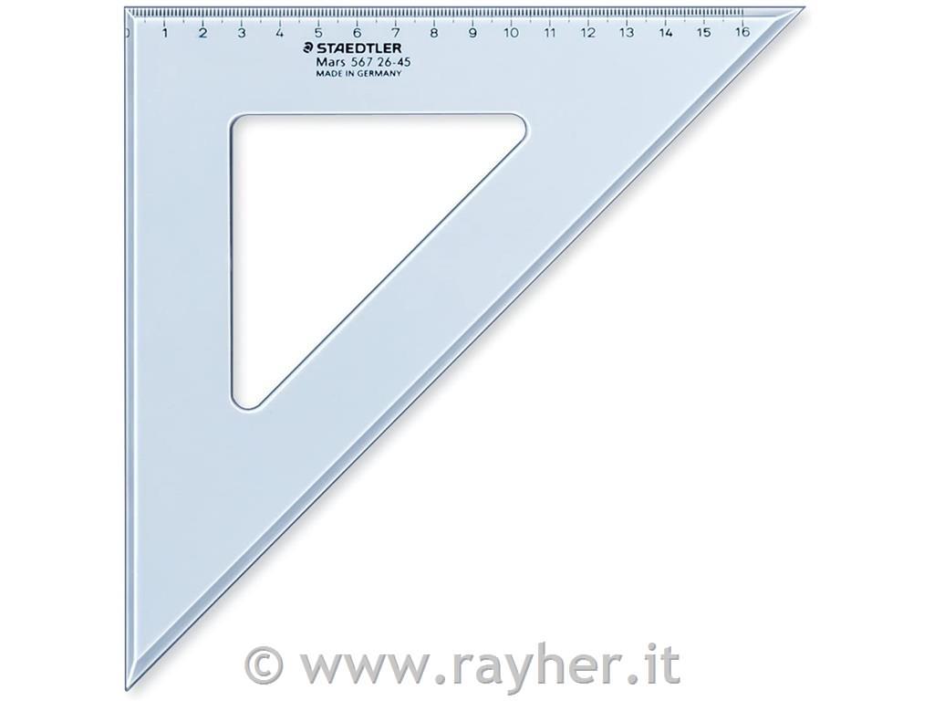 Ravnilo trikotnik, 26cm 45/45 stopinj transp. moder